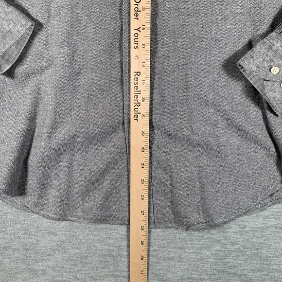 Barneys New York Shirt Mens Medium Gray Herringbone Long Sleeve Button Front - Picture 8 of 11